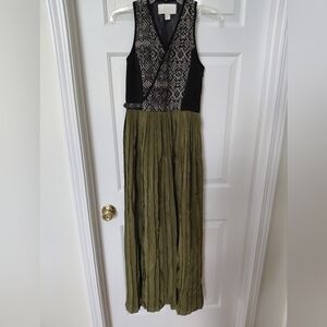 Morgan Carper Black Dress with Silk Olive Patterned Side Panels